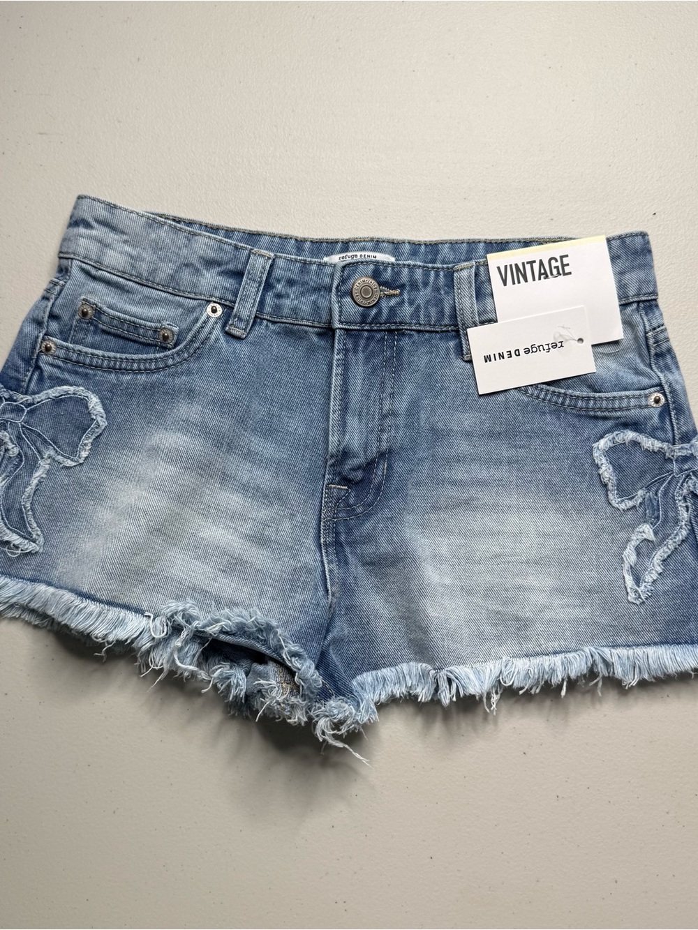 refuge Light Blue Distressed Denim Shorts